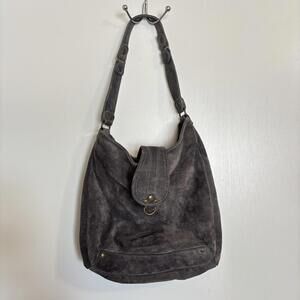 Y2K ABACO Paris Genuine Grey Suede Leather Shoulder Bag With Rivets 90’s Hobo